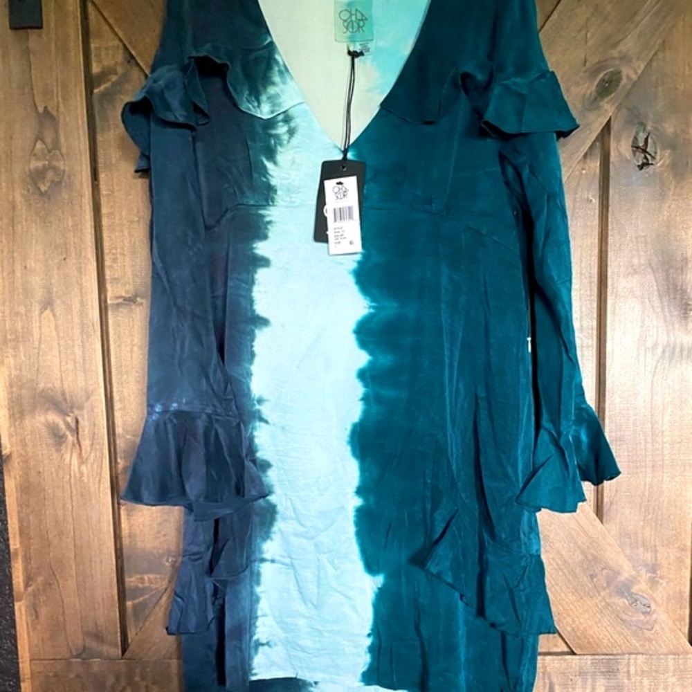 Chaser Ruffled Silk Tie Dye Mini Dress NWT - Picture 11 of 16